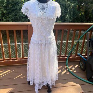 Vintage 80's/90's Scott McClintock Long White Lace Dress Size 12